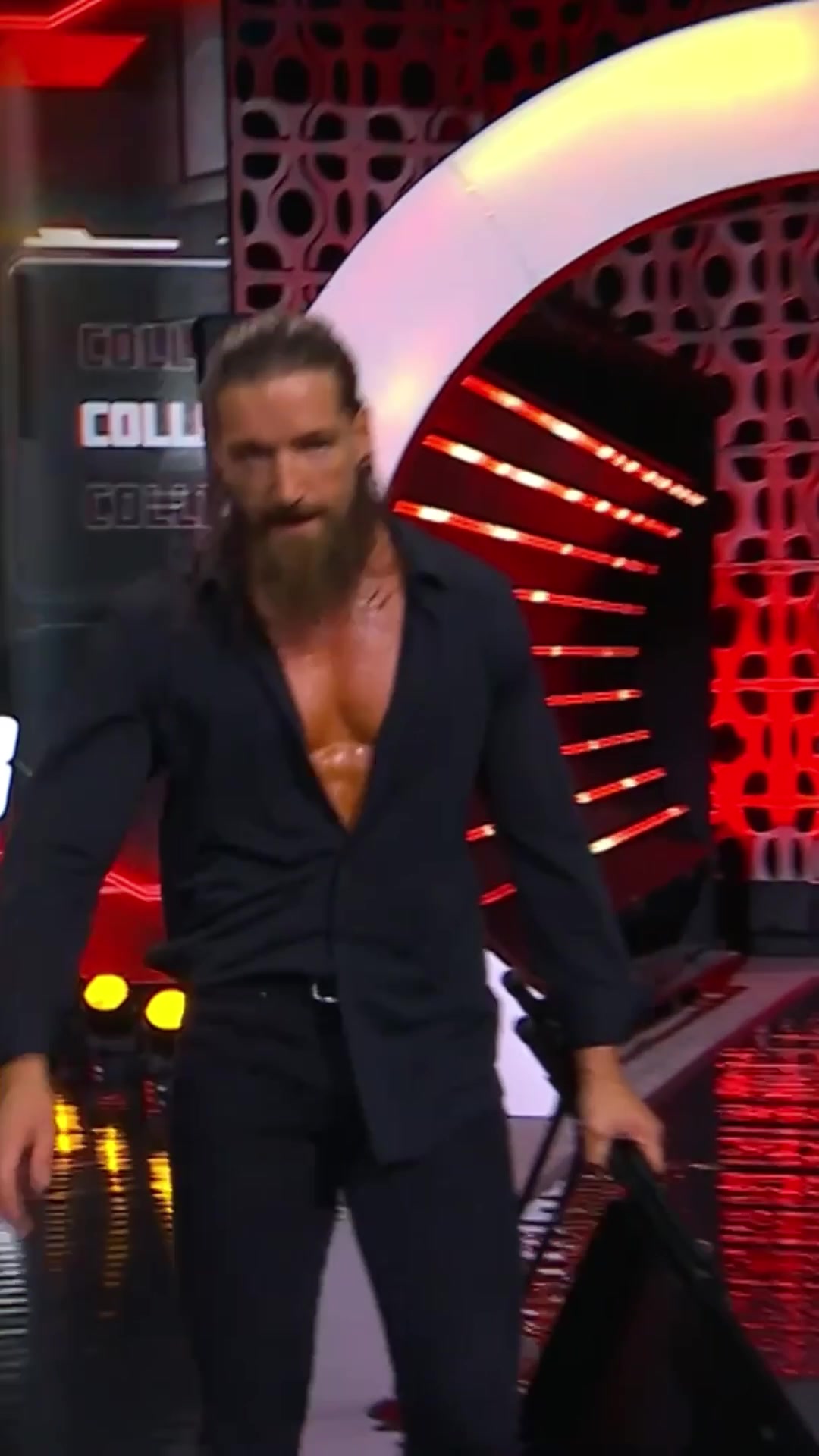 Jay White brandishes a chair during AEW Collision: a landmark moment in the world of professional wrestling